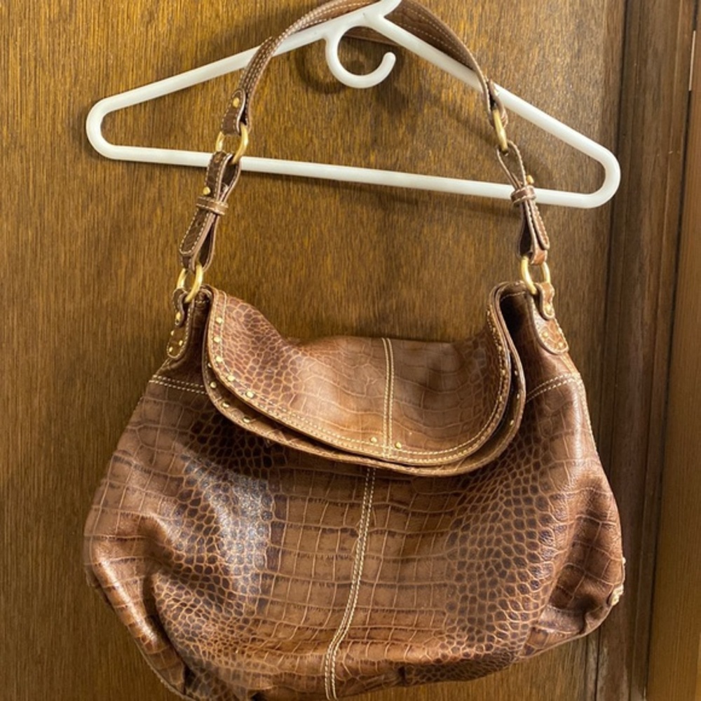 Maxx NewYork beautiful croco leather brown with studs bag Excellent condition